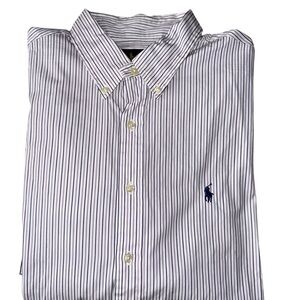 Ralph Lauren Men's Blue Purple and White Striped Button Down Shirt Size 17 1/2